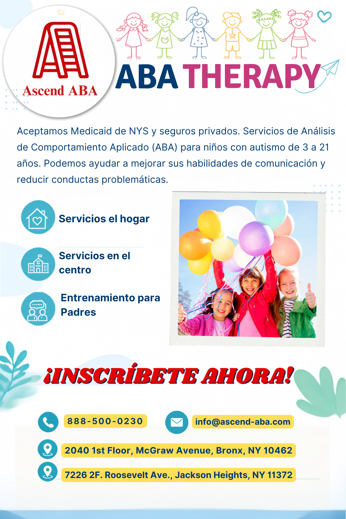 Spanish-language Ascend ABA therapy services flyer